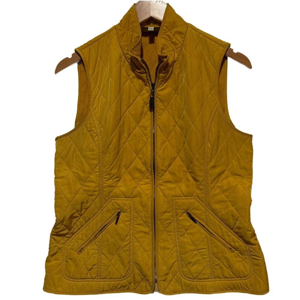 Talbots Diamond Quilted Puffer Vest Size Small Womens Mustard Yellow Full Zip